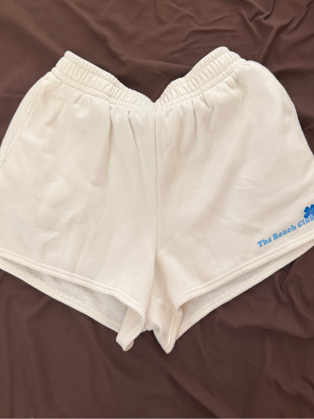No Boundaries Cream Terry Athletic Shorts with Blue Logo
